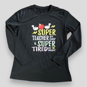 NEW Top Long-Sleeved Top Super Teacher by Day Super Tired by Night Sh…